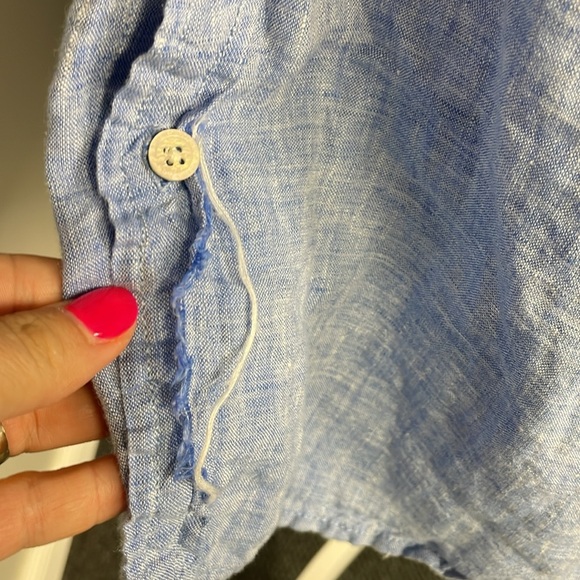 BOHIO Men's Blue Short Sleeve Shirt 100% Linen Chambray Size XL Beach - Picture 2 of 6